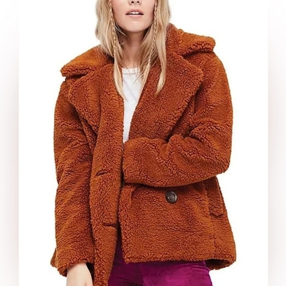 Free People Notched Teddy Peacoat, Size L - Picture 3 of 13